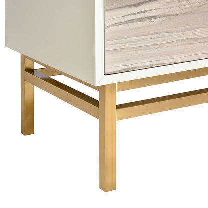 Atlas Lighting Reynolds 38in Two-Door Storage Cabinet | White Almond Wood with Brass Base | Living Room & Dining Room Entryway | Model ST11067-01