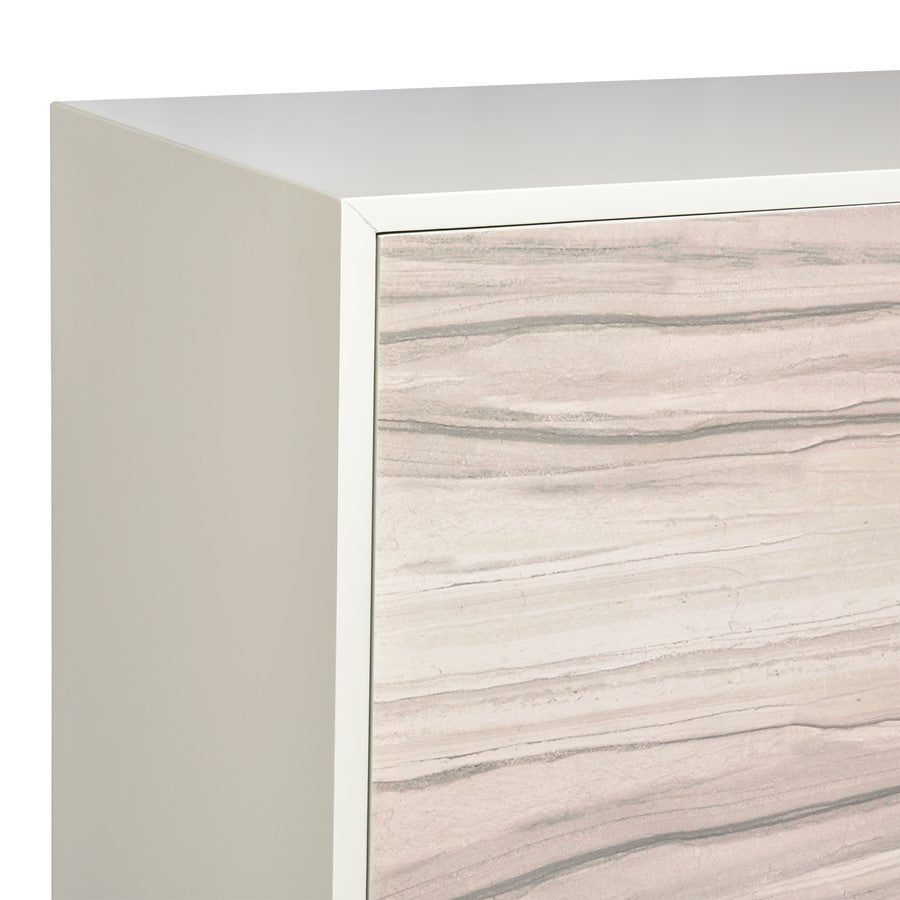 Atlas Lighting Reynolds 38in Two-Door Storage Cabinet | White Almond Wood with Brass Base | Living Room & Dining Room Entryway | Model ST11067-01