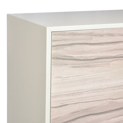 Atlas Lighting Reynolds 38in Two-Door Storage Cabinet | White Almond Wood with Brass Base | Living Room & Dining Room Entryway | Model ST11067-01