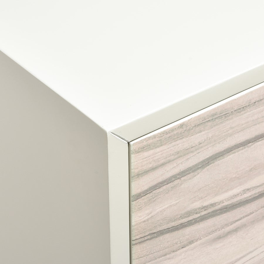 Atlas Lighting Reynolds 38in Two-Door Storage Cabinet | White Almond Wood with Brass Base | Living Room & Dining Room Entryway | Model ST11067-01