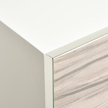 Atlas Lighting Reynolds 38in Two-Door Storage Cabinet | White Almond Wood with Brass Base | Living Room & Dining Room Entryway | Model ST11067-01