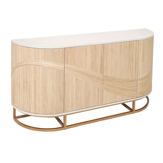 Atlas Lighting Sconset 72in Four-Door Credenza | Natural Rattan & White Ash Wood with Brass Base | Living Room & Dining Room | Model ST11071-01