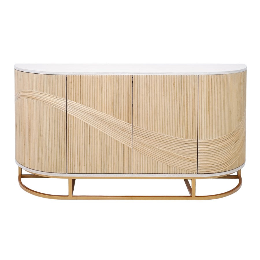 Atlas Lighting Sconset 72in Four-Door Credenza | Natural Rattan & White Ash Wood with Brass Base | Living Room & Dining Room | Model ST11071-01