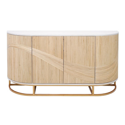Atlas Lighting Sconset 72in Four-Door Credenza | Natural Rattan & White Ash Wood with Brass Base | Living Room & Dining Room | Model ST11071-01