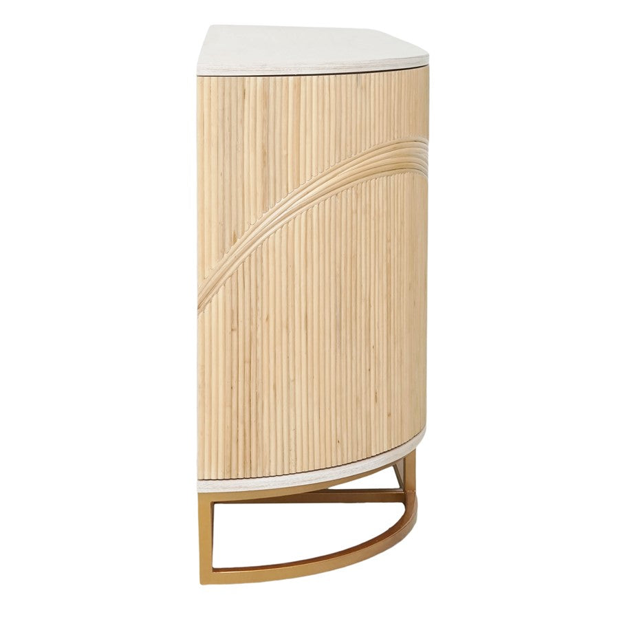 Atlas Lighting Sconset 72in Four-Door Credenza | Natural Rattan & White Ash Wood with Brass Base | Living Room & Dining Room | Model ST11071-01