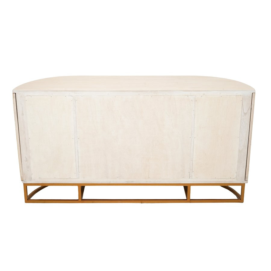 Atlas Lighting Sconset 72in Four-Door Credenza | Natural Rattan & White Ash Wood with Brass Base | Living Room & Dining Room | Model ST11071-01