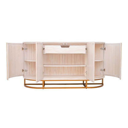 Atlas Lighting Sconset 72in Four-Door Credenza | Natural Rattan & White Ash Wood with Brass Base | Living Room & Dining Room | Model ST11071-01
