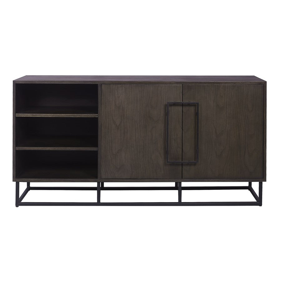Atlas Lighting Seaton 65in Two-Door Credenza | Espresso Wood with Black Metal Frame | Living Room & Dining Room Storage | Model ST11072-01