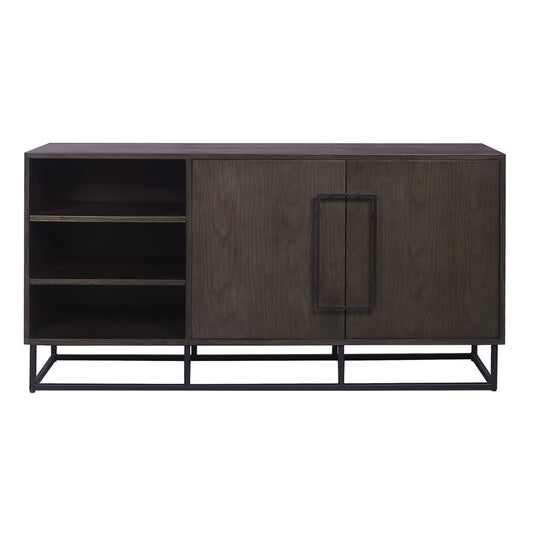 Atlas Lighting Seaton 65in Two-Door Credenza | Espresso Wood with Black Metal Frame | Living Room & Dining Room Storage | Model ST11072-01
