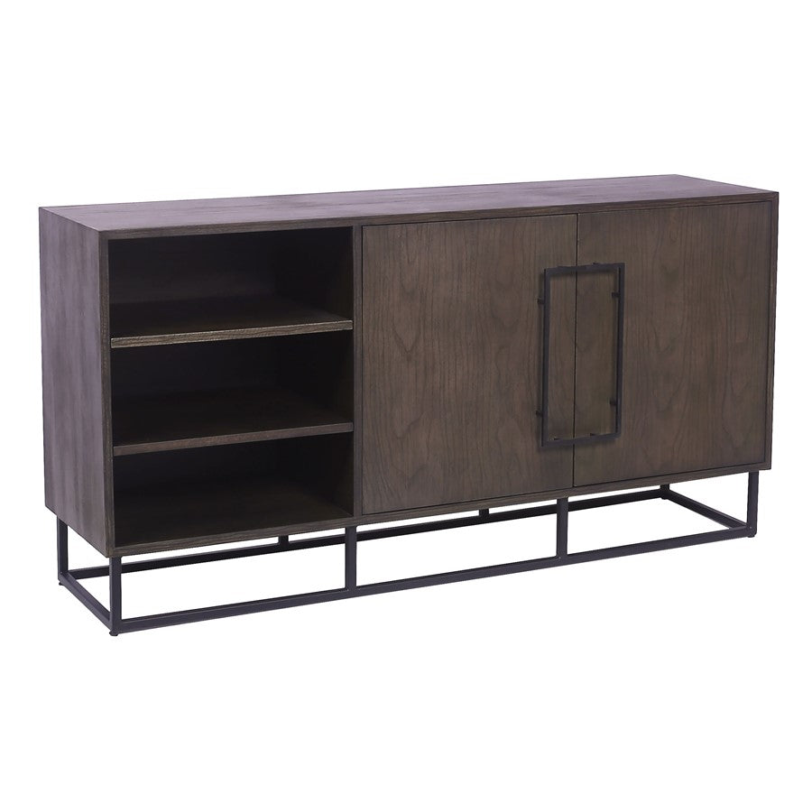 Atlas Lighting Seaton 65in Two-Door Credenza | Espresso Wood with Black Metal Frame | Living Room & Dining Room Storage | Model ST11072-01