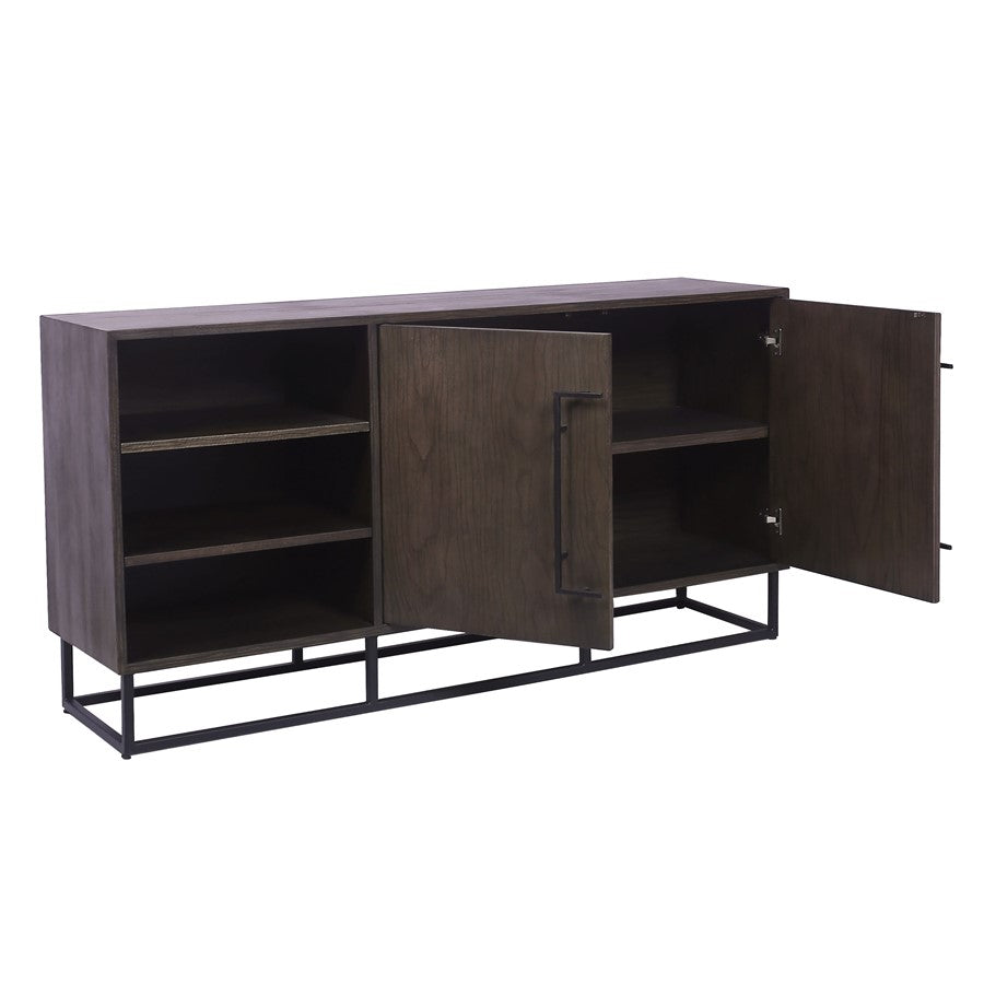 Atlas Lighting Seaton 65in Two-Door Credenza | Espresso Wood with Black Metal Frame | Living Room & Dining Room Storage | Model ST11072-01