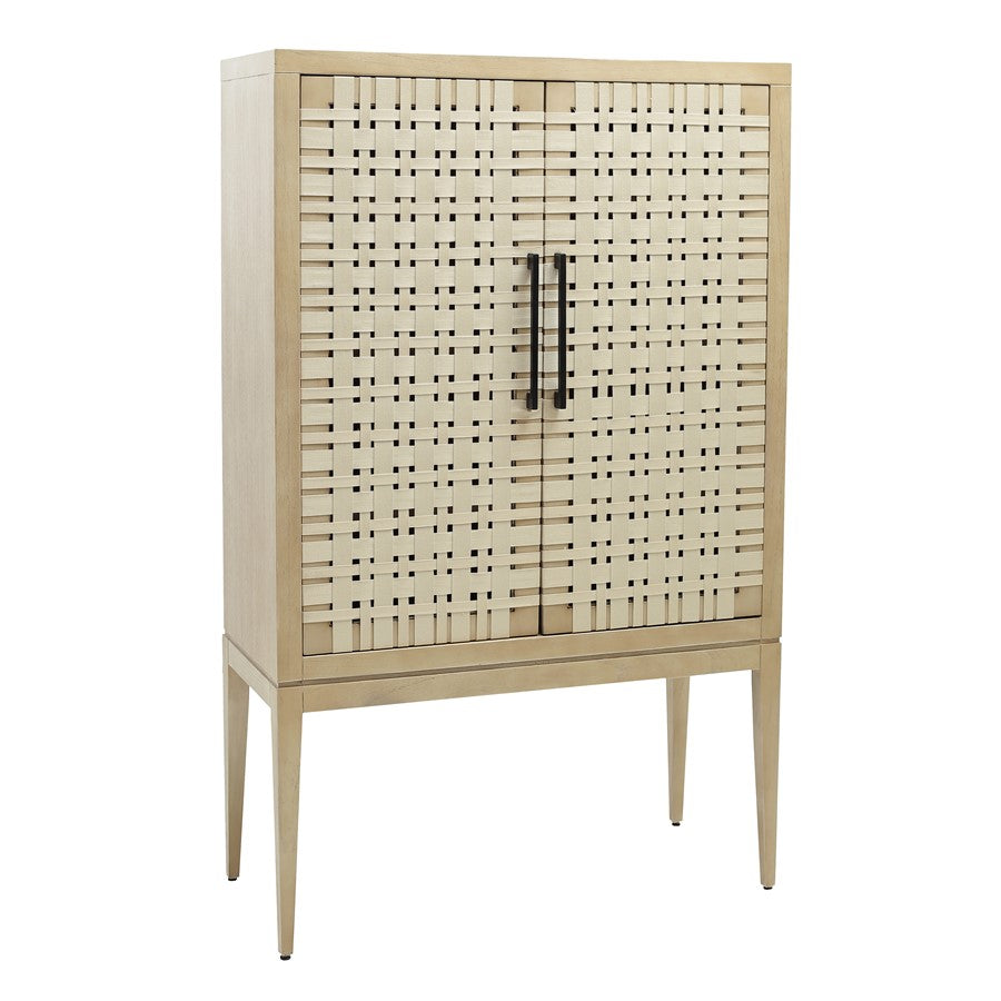 Atlas Lighting Sunset Harbor 2-Door Cabinet | Sandy Cove Wood with Natural Cotton Webbing | Entryway & Living Room Storage | 42in | Model ST11079-01