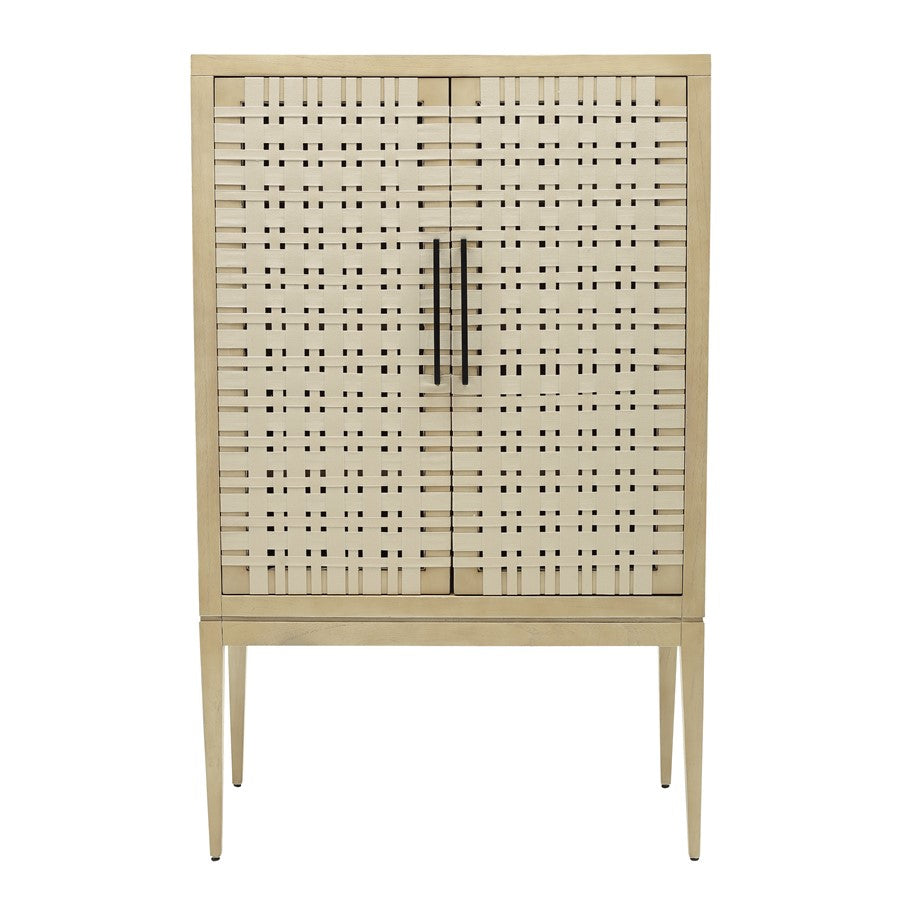 Atlas Lighting Sunset Harbor 2-Door Cabinet | Sandy Cove Wood with Natural Cotton Webbing | Entryway & Living Room Storage | 42in | Model ST11079-01