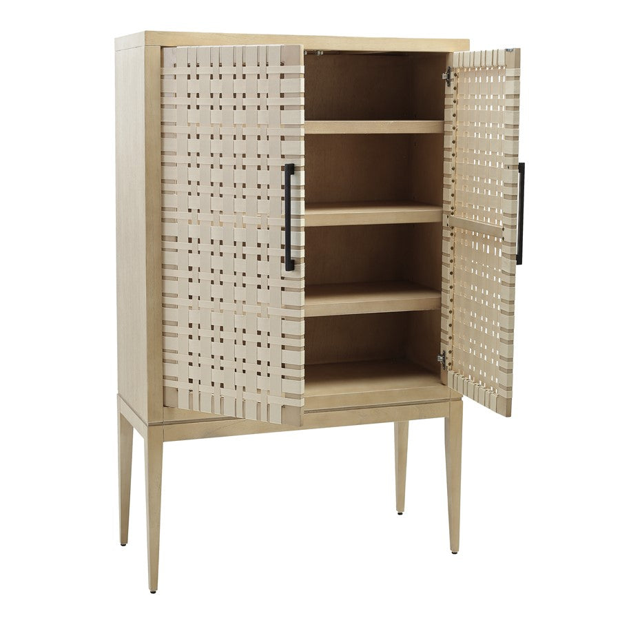 Atlas Lighting Sunset Harbor 2-Door Cabinet | Sandy Cove Wood with Natural Cotton Webbing | Entryway & Living Room Storage | 42in | Model ST11079-01