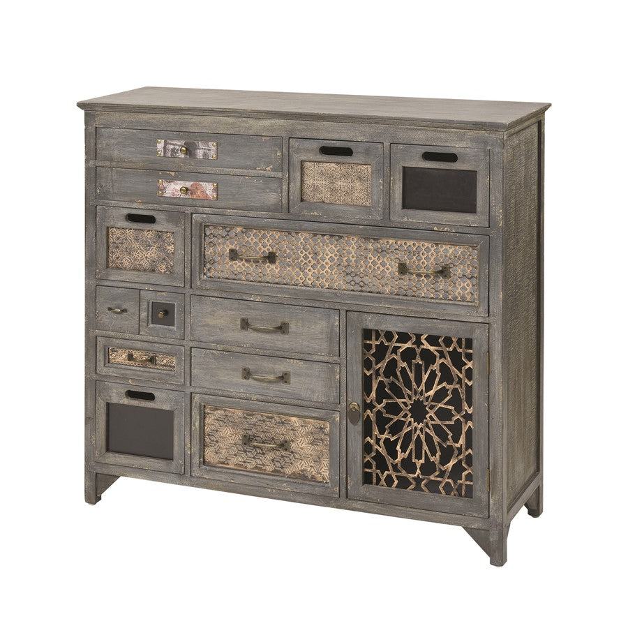 Atlas Lighting Topanga 12-Drawer Cabinet | Antique Gray Wood with Brass Pulls | Living Room & Bedroom Storage | Model ST11083-01