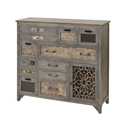 Atlas Lighting Topanga 12-Drawer Cabinet | Antique Gray Wood with Brass Pulls | Living Room & Bedroom Storage | Model ST11083-01