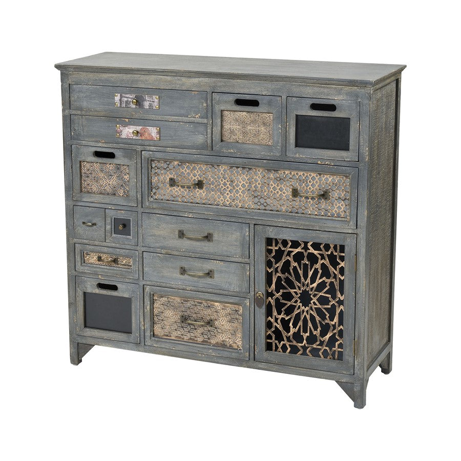 Atlas Lighting Topanga 12-Drawer Cabinet | Antique Gray Wood with Brass Pulls | Living Room & Bedroom Storage | Model ST11083-01