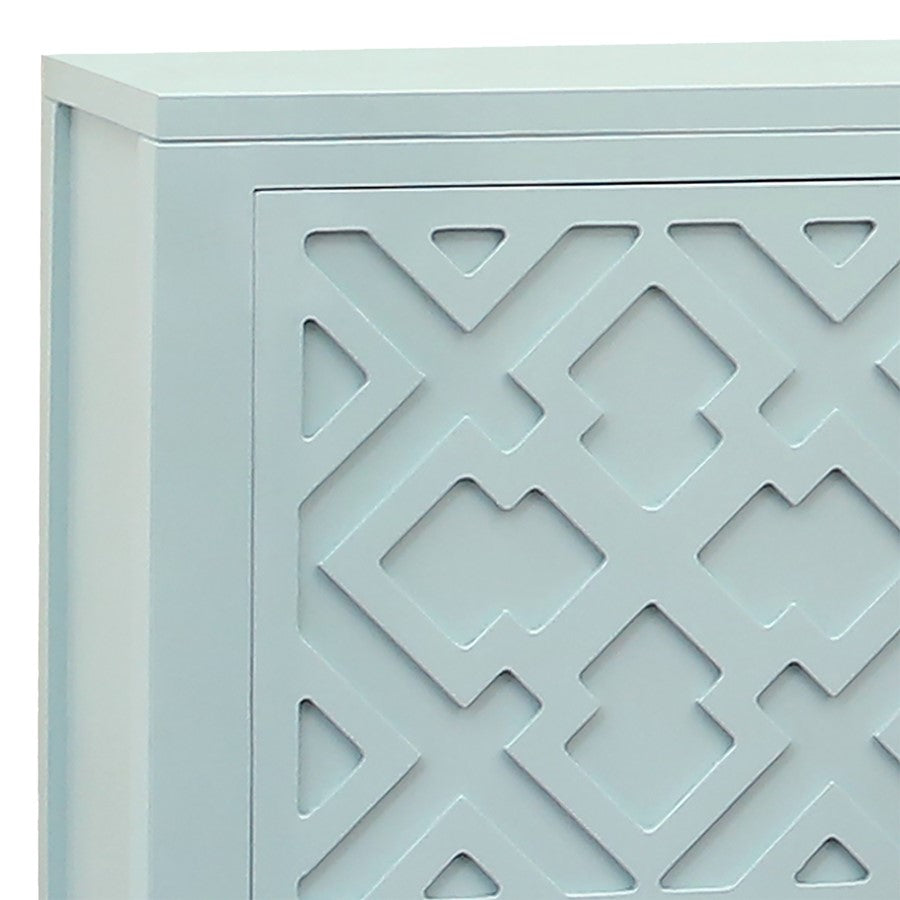Atlas Lighting Topher 4-Door Credenza | Aqua Wood Composite with Geometric Fretwork | Living Room & Dining Room Storage | Model ST11084-01