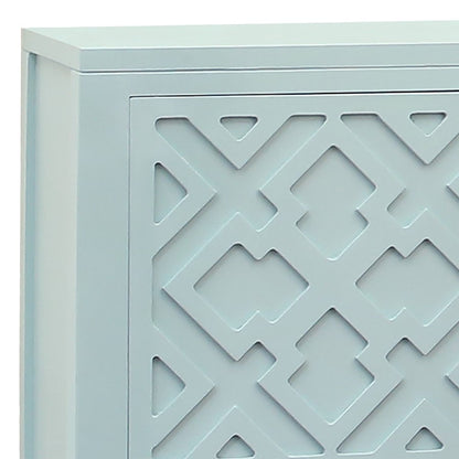 Atlas Lighting Topher 4-Door Credenza | Aqua Wood Composite with Geometric Fretwork | Living Room & Dining Room Storage | Model ST11084-01
