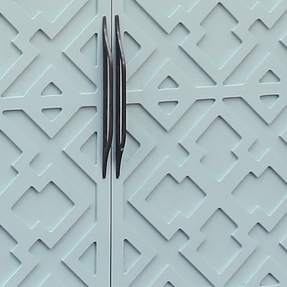 Atlas Lighting Topher 4-Door Credenza | Aqua Wood Composite with Geometric Fretwork | Living Room & Dining Room Storage | Model ST11084-01