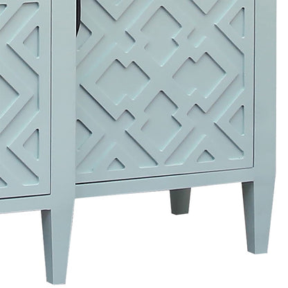Atlas Lighting Topher 4-Door Credenza | Aqua Wood Composite with Geometric Fretwork | Living Room & Dining Room Storage | Model ST11084-01