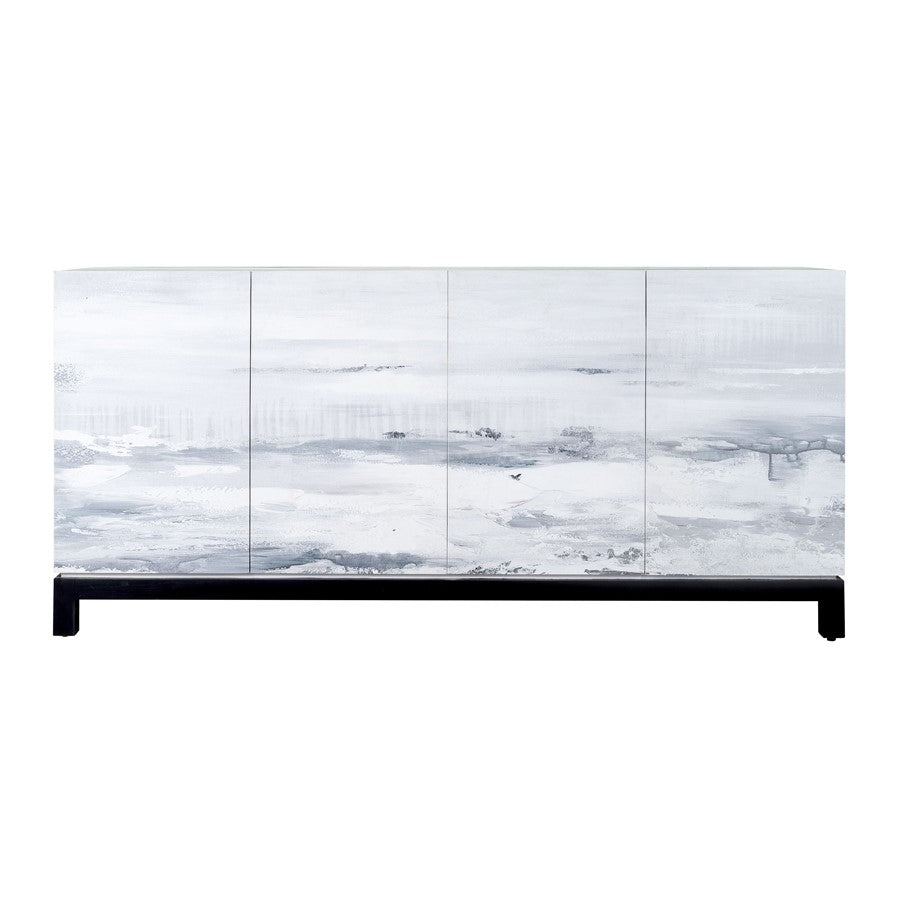 Atlas Lighting Torres 72in 4-Door Wooden Credenza | Designer White and Gray Transitional | Living Room & Dining Room Storage | Model ST11085-01