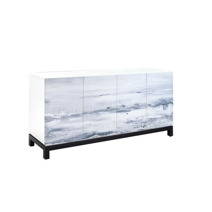Atlas Lighting Torres 72in 4-Door Wooden Credenza | Designer White and Gray Transitional | Living Room & Dining Room Storage | Model ST11085-01