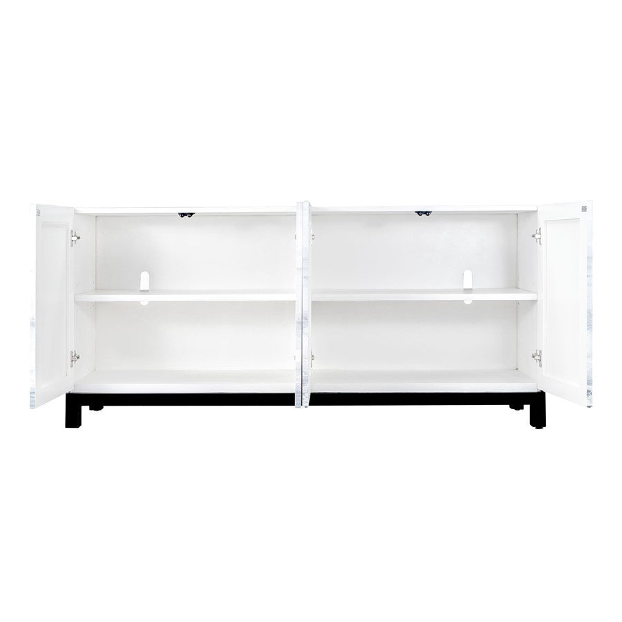Atlas Lighting Torres 72in 4-Door Wooden Credenza | Designer White and Gray Transitional | Living Room & Dining Room Storage | Model ST11085-01