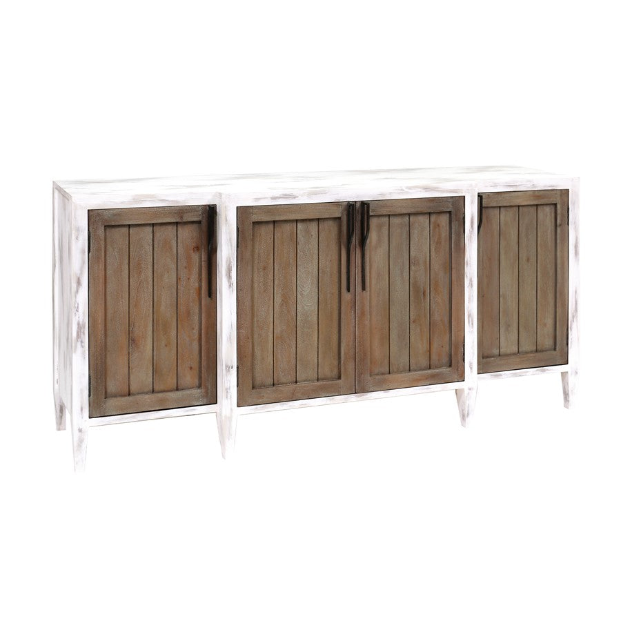Atlas Lighting Wilder 72in 4-Door Wooden Credenza | Weathered Brown and Aged White Transitional | Living Room & Dining Room | Model ST11092-01