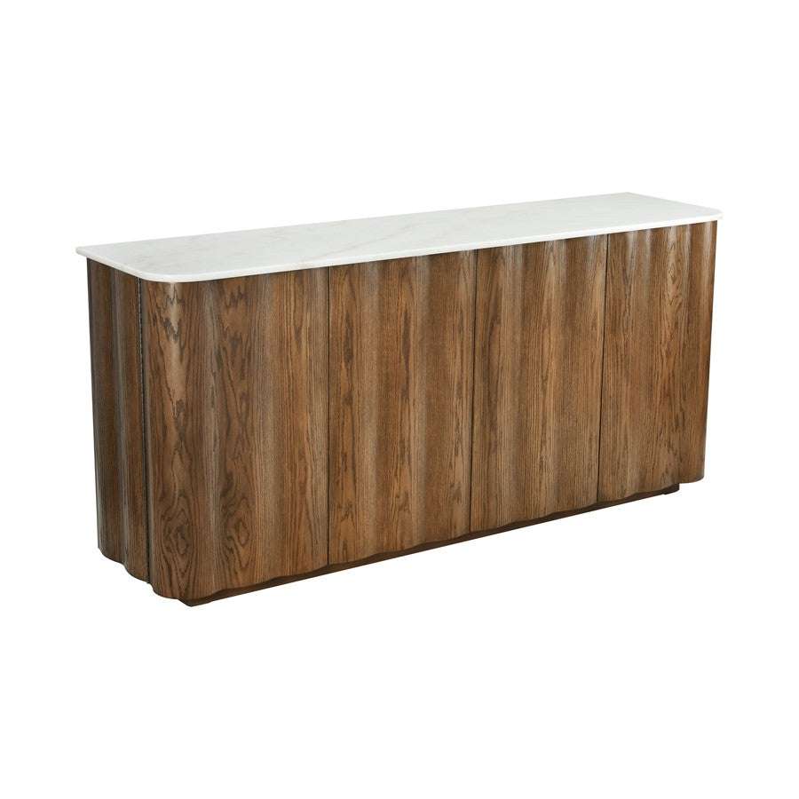 Atlas Lighting Woodside 73in 4-Door Credenza | Medium Oak and White Marble Top | Living Room & Dining Room Storage | Model ST11094-01