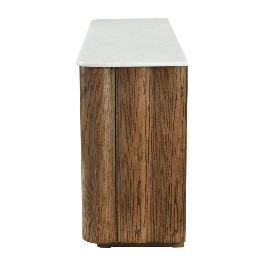 Atlas Lighting Woodside 73in 4-Door Credenza | Medium Oak and White Marble Top | Living Room & Dining Room Storage | Model ST11094-01