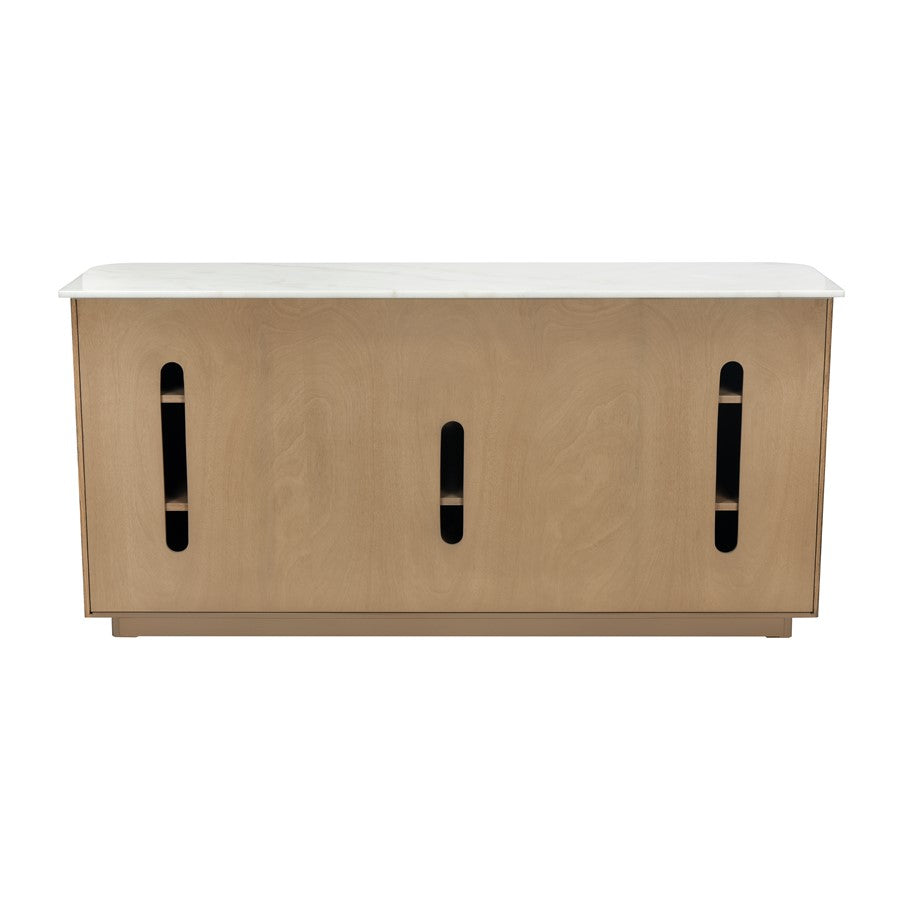 Atlas Lighting Woodside 73in 4-Door Credenza | Medium Oak and White Marble Top | Living Room & Dining Room Storage | Model ST11094-01