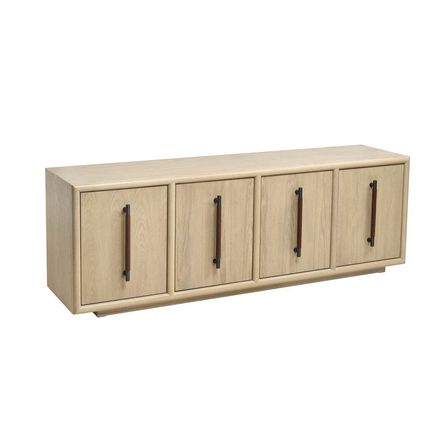 Atlas Lighting Yearling 68in 4-Door Credenza | Light Oak and Blackened Bronze with Leather Handles | Living Room & Dining Room | Model ST11095-01