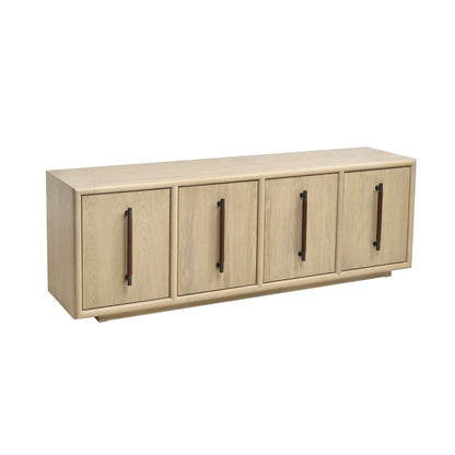Atlas Lighting Yearling 68in 4-Door Credenza | Light Oak and Blackened Bronze with Leather Handles | Living Room & Dining Room | Model ST11095-01