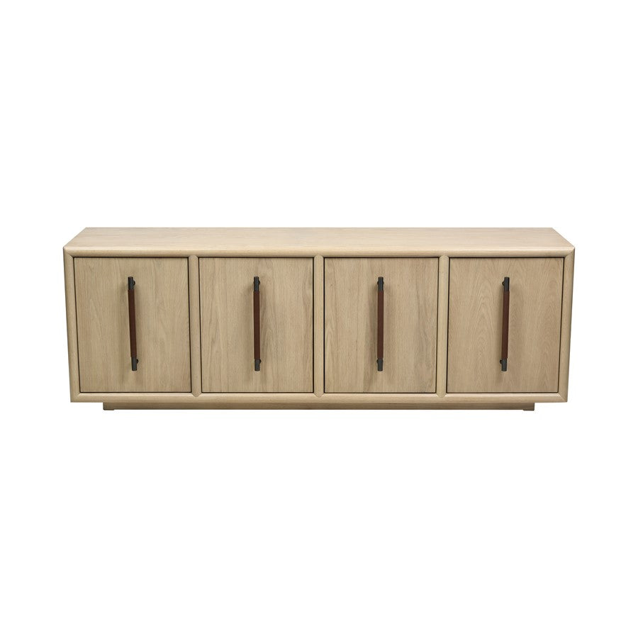 Atlas Lighting Yearling 68in 4-Door Credenza | Light Oak and Blackened Bronze with Leather Handles | Living Room & Dining Room | Model ST11095-01
