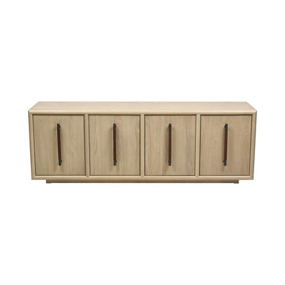 Atlas Lighting Yearling 68in 4-Door Credenza | Light Oak and Blackened Bronze with Leather Handles | Living Room & Dining Room | Model ST11095-01