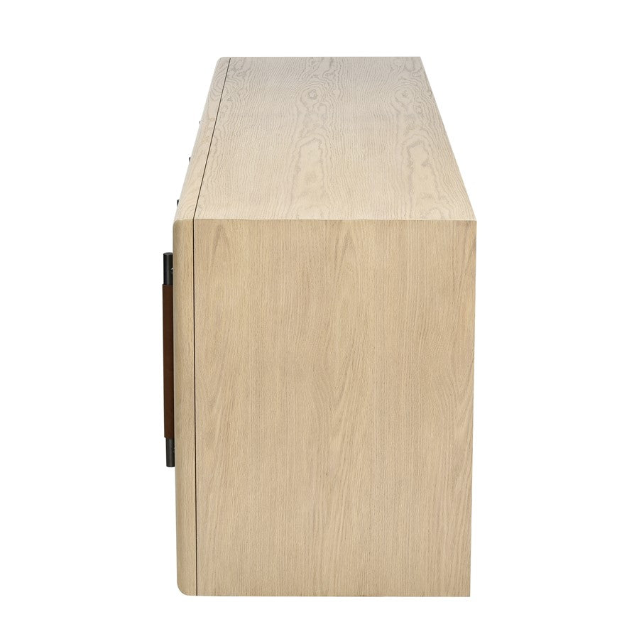 Atlas Lighting Yearling 68in 4-Door Credenza | Light Oak and Blackened Bronze with Leather Handles | Living Room & Dining Room | Model ST11095-01