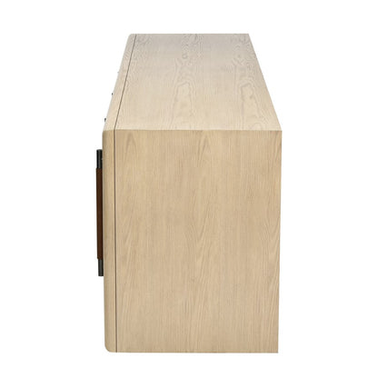 Atlas Lighting Yearling 68in 4-Door Credenza | Light Oak and Blackened Bronze with Leather Handles | Living Room & Dining Room | Model ST11095-01