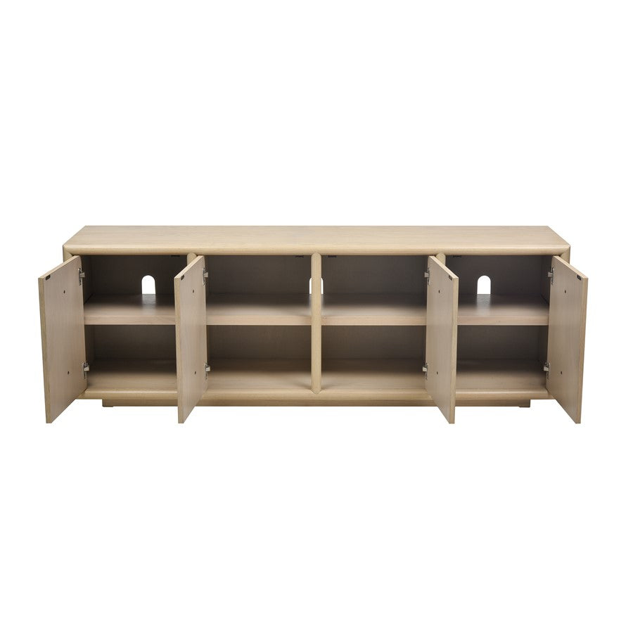 Atlas Lighting Yearling 68in 4-Door Credenza | Light Oak and Blackened Bronze with Leather Handles | Living Room & Dining Room | Model ST11095-01