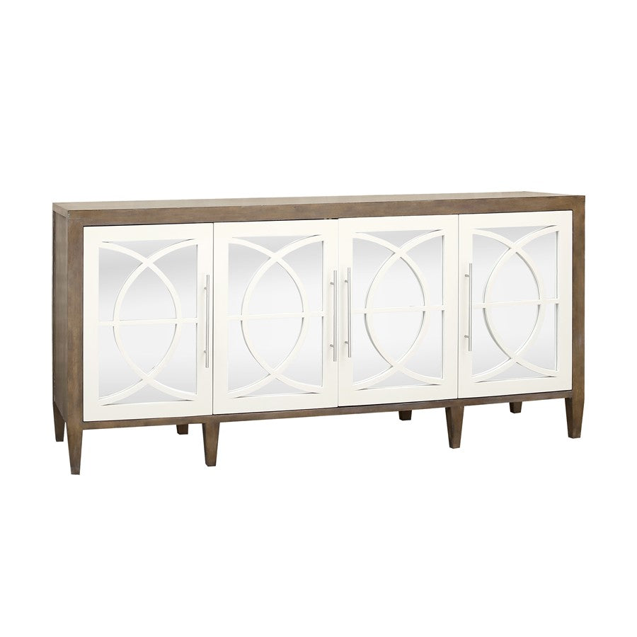 Atlas Lighting Zoran 72in 4-Door Credenza | Brown and Weathered White with Mirror Doors | Living Room & Dining Room Storage | Model ST11096-01