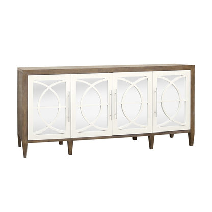 Atlas Lighting Zoran 72in 4-Door Credenza | Brown and Weathered White with Mirror Doors | Living Room & Dining Room Storage | Model ST11096-01