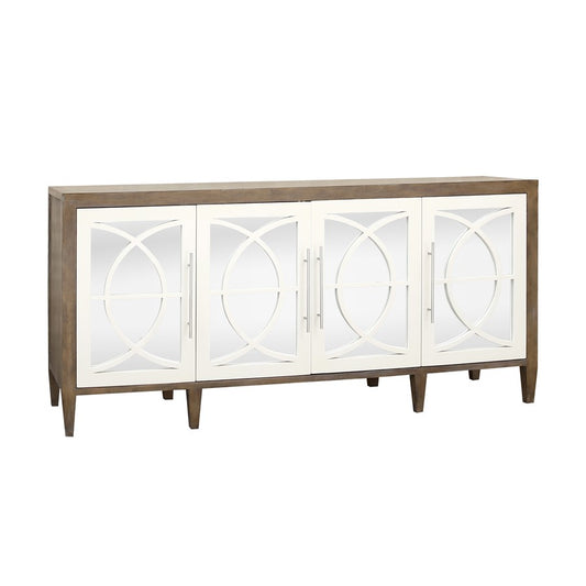 Atlas Lighting Zoran 72in 4-Door Credenza | Brown and Weathered White with Mirror Doors | Living Room & Dining Room Storage | Model ST11096-01