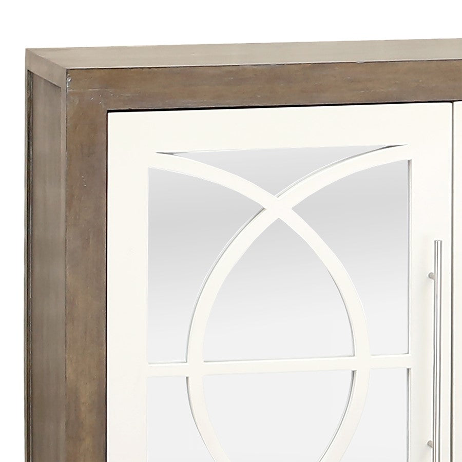 Atlas Lighting Zoran 72in 4-Door Credenza | Brown and Weathered White with Mirror Doors | Living Room & Dining Room Storage | Model ST11096-01