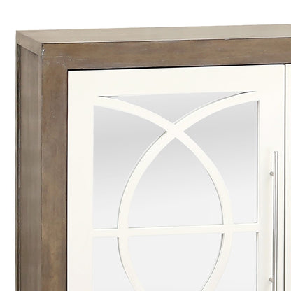 Atlas Lighting Zoran 72in 4-Door Credenza | Brown and Weathered White with Mirror Doors | Living Room & Dining Room Storage | Model ST11096-01