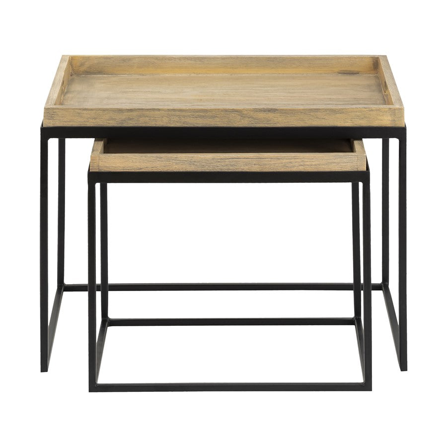 Atlas Lighting Akin Set of 2 Accent Tables | Natural Wood and Black Metal | Living Room & Hallway Nesting Tables | 24 x 18 x 18 in | Model TA11002-01S