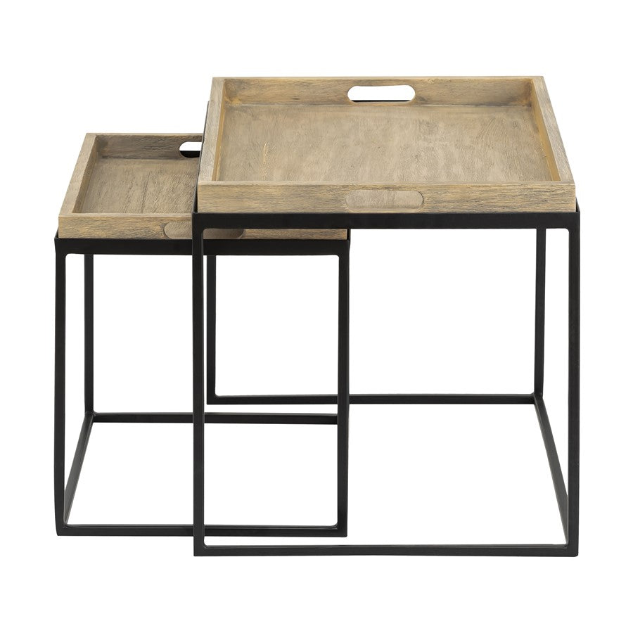 Atlas Lighting Akin Set of 2 Accent Tables | Natural Wood and Black Metal | Living Room & Hallway Nesting Tables | 24 x 18 x 18 in | Model TA11002-01S