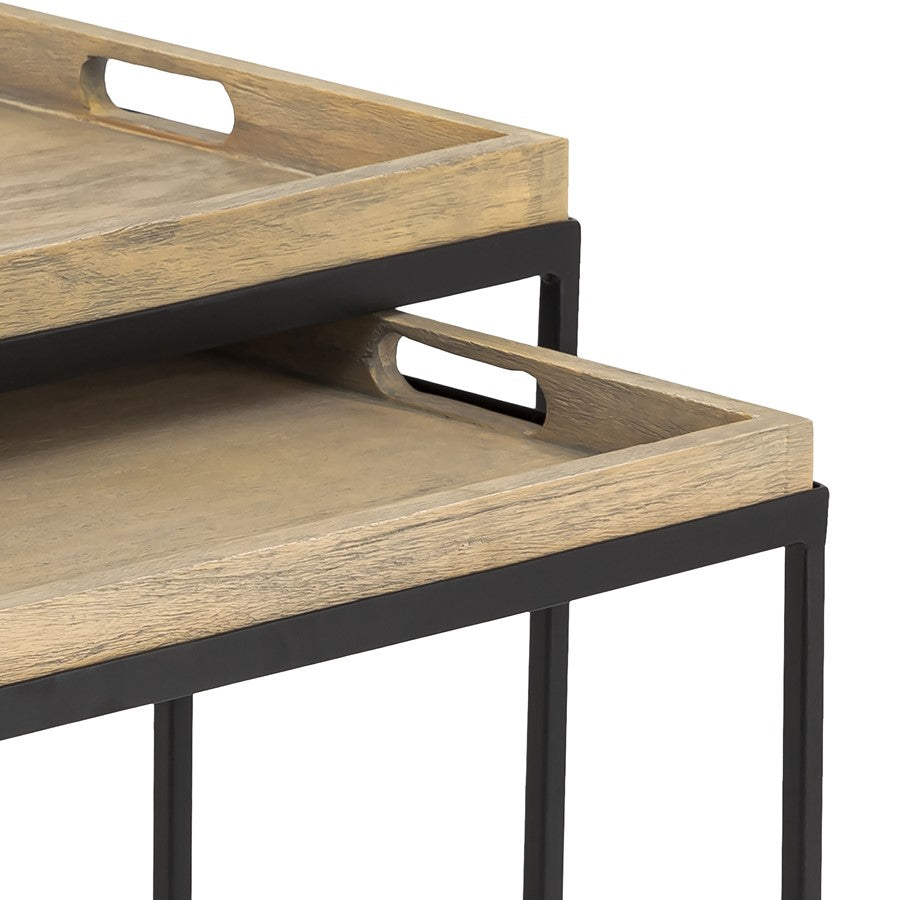 Atlas Lighting Akin Set of 2 Accent Tables | Natural Wood and Black Metal | Living Room & Hallway Nesting Tables | 24 x 18 x 18 in | Model TA11002-01S