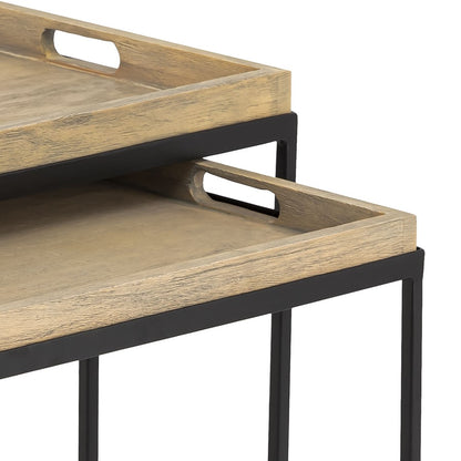 Atlas Lighting Akin Set of 2 Accent Tables | Natural Wood and Black Metal | Living Room & Hallway Nesting Tables | 24 x 18 x 18 in | Model TA11002-01S