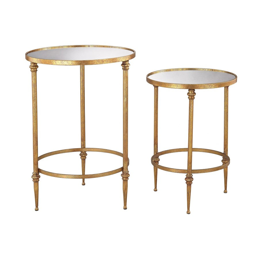 Atlas Lighting Alcazar 18in Accent Table Set of 2 | Transitional Antique Gold Metal and Mirror Glass | Living Room & Bedroom Side | Model TA11004-01S