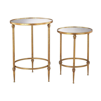 Atlas Lighting Alcazar 18in Accent Table Set of 2 | Transitional Antique Gold Metal and Mirror Glass | Living Room & Bedroom Side | Model TA11004-01S